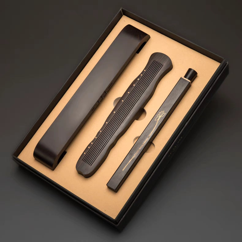 Exquisite Sandalwood Incense Gift Set - Guqin Style Incense Burner and Holder