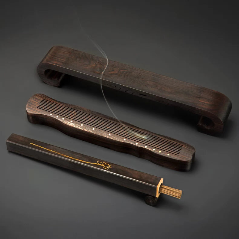 Exquisite Sandalwood Incense Gift Set - Guqin Style Incense Burner and Holder