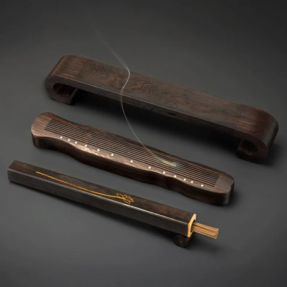 Exquisite Sandalwood Incense Gift Set - Guqin Style Incense Burner and Holder
